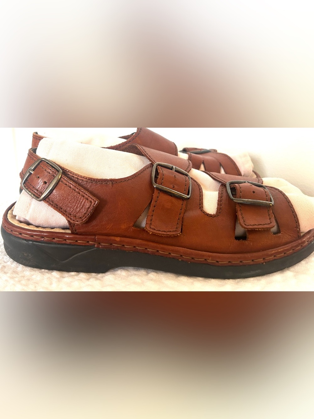 Men’s Vintage Rieker Cognac Soft Leather Sandals • Size 12